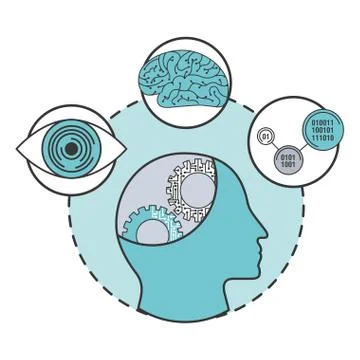 Artificial intelligence human profile brain binary イラスト素材