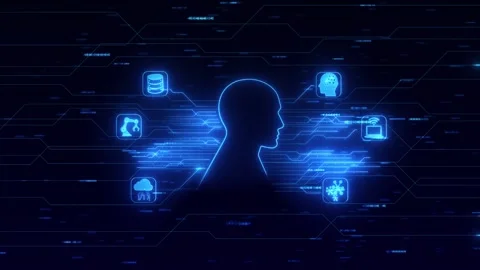 Artificial Intelligence Human Profile with Connected Technology Systems 스톡 동영상 341378319
