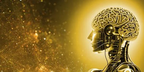 Artificial intelligence, humanoid cyber with neural network thinks. Artificia 스톡 일러스트