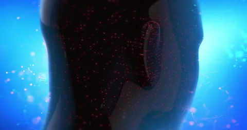 Artificial intelligence humanoid face covered with electronic light dots. Stock Footage 315456390