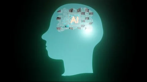 Artificial intelligence in humanoid head with  AI  digital brain is learning Stock Footage 196377274