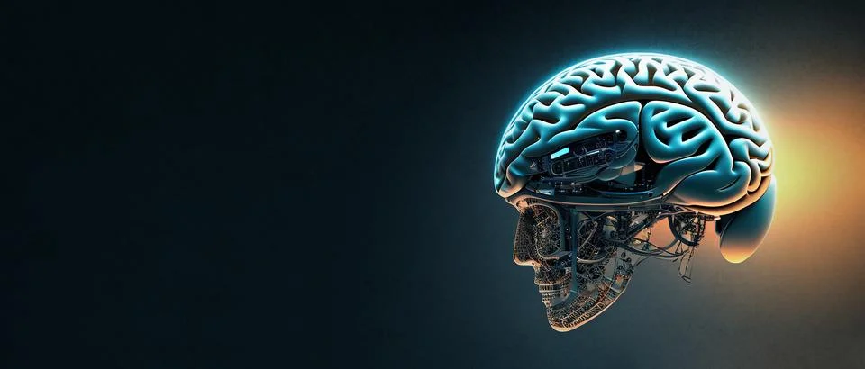 Artificial intelligence in humanoid head with neural network thinks. AI wit.. Stock Illustration