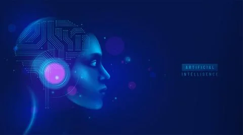 Artificial intelligence in humanoid robot head with neural network brain with Stock Illustration