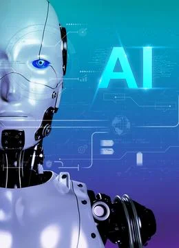 Artificial intelligence humanoid robot portraits looking camera surround wi.. Stock Illustration
