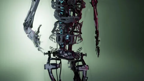 Artificial intelligence humanoid robot skeleton run in slow motion.  Stock Footage 269772211