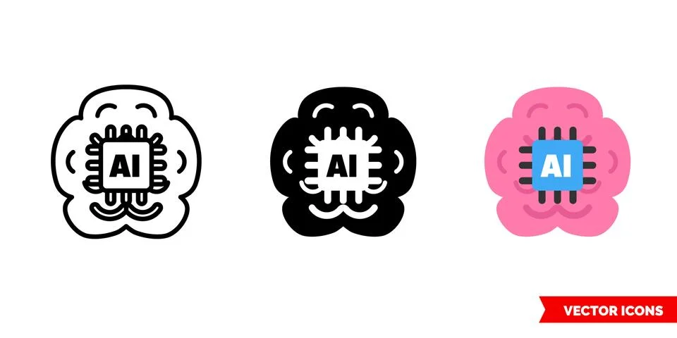 Artificial intelligence icon of 3 types color, black and white, outline Stock Illustration