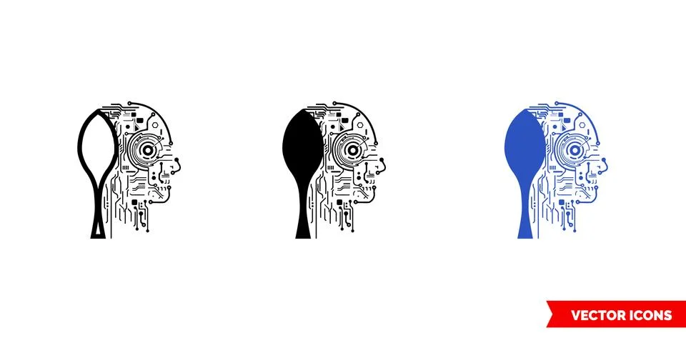 Artificial intelligence icon of 3 types color, black and white, outline Stock Illustration