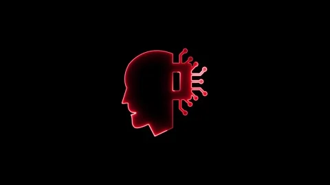 Artificial intelligence icon animation concept, red neon light effect, blac.. Stock Footage 334157676