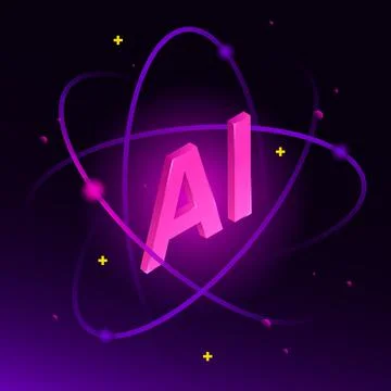 Artificial Intelligence Icon in Atom. Futuristic 3D Illustration Illustrazione stock