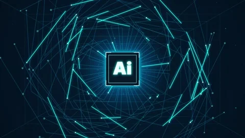 Artificial intelligence icon centered with digital glowing geometric lines .. Stock Footage 347718245