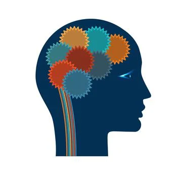 Artificial Intelligence Icon. Gears in the head of a man.  Data analysis conc Illustrazione stock