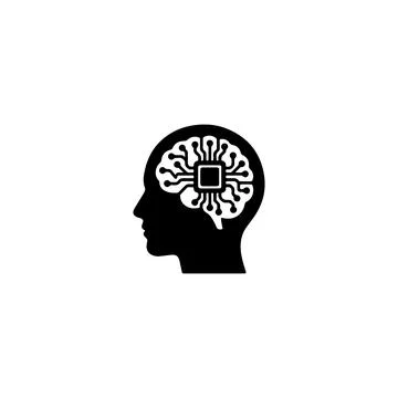 Artificial intelligence icon with human head and circuit brain Stock Illustration
