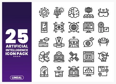 Artificial Intelligence Icon Pack featuring futuristic technology symbols a.. 스톡 일러스트