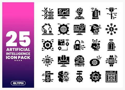 Artificial intelligence icon pack featuring technology. data. and AI concep.. Stock Illustration