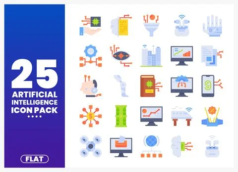 Artificial Intelligence icon pack with flat graphic elements Stock Illustration