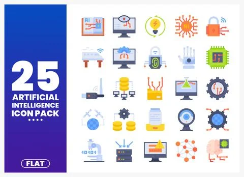Artificial Intelligence icon pack with flat design elements for technology .. Illustrazione stock