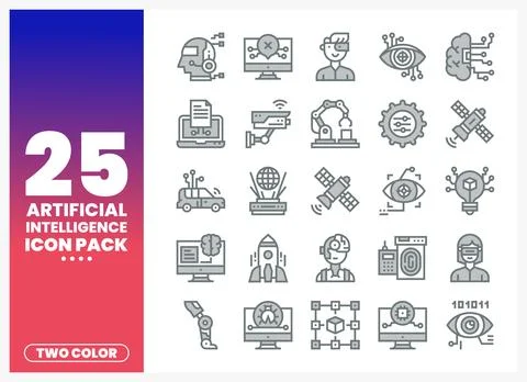 Artificial intelligence icon pack on gradient background. two color Stockillustratie