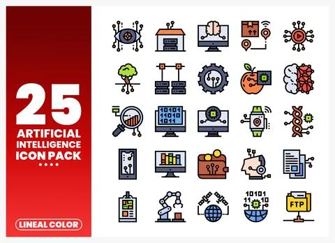 Artificial Intelligence Icon Pack in lineal color style 스톡 일러스트