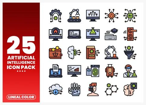 Artificial Intelligence icon pack with lineal color design elements Illustrazione stock