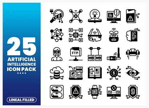 Artificial Intelligence Icon Pack with Lineal Filled Icons Illustrazione stock