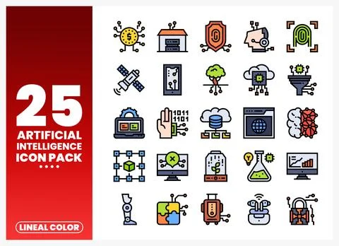 Artificial Intelligence icon pack with lineal color icons. technology. inno.. Illustrazione stock