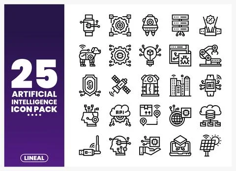 Artificial Intelligence Icon Pack Lineal Style 스톡 일러스트