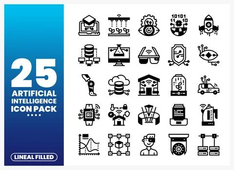 Artificial Intelligence Icon Pack in lineal filled style Stock Illustration