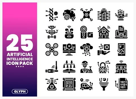 Artificial Intelligence Icon Pack Set of futuristic technology and innovati.. Illustrazione stock