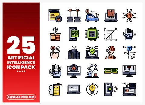 Artificial Intelligence icon pack showcasing technology symbols for digital.. 库存插图