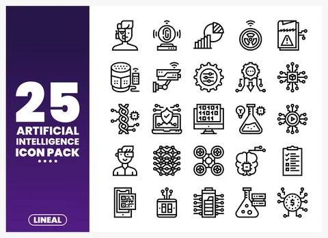 Artificial intelligence icon pack showcasing technology. data. and innovation Stock Illustration
