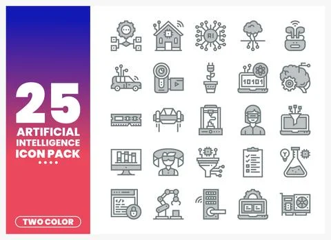 Artificial Intelligence Icon Pack for Tech and Innovation Stock Illustration