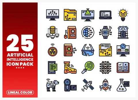 Artificial Intelligence Icon Pack with technology and innovation symbols. Stock Illustration