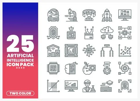 Artificial intelligence icon pack with two-color designs for technology. da.. Stock Illustration