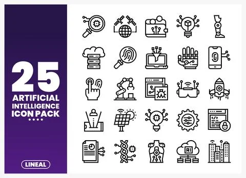 Artificial Intelligence Icon Pack with various icons 库存插图