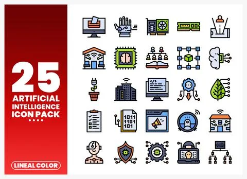 Artificial Intelligence Icon Pack on White Background Illustrazione stock