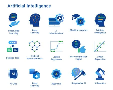 Artificial intelligence icon set collection machine deep learning algorithm イラスト素材