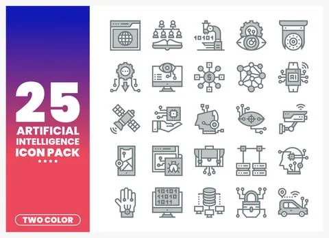 Artificial Intelligence icon set with digital technology themes on a gradie.. Stock Illustration