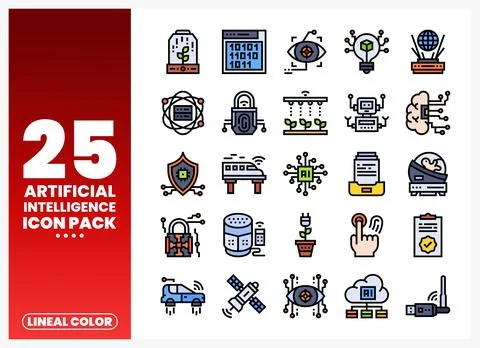 Artificial intelligence icon set with digital. futuristic. and technologica.. Stock Illustration