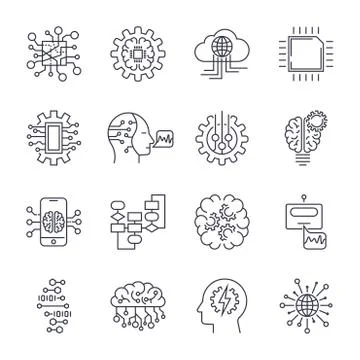 Artificial intelligence icon set. Editable Stroke. Stock Illustration