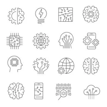 Artificial intelligence icon set. Editable Stroke Illustrazione stock