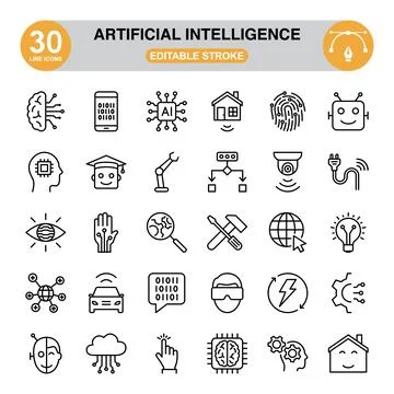 Artificial Intelligence Icon Set. Editable Stroke Stock Illustration