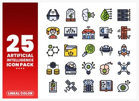 Artificial Intelligence icon set featuring technology and innovation symbol.. Stock Illustration