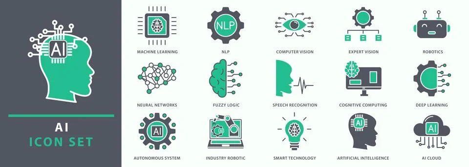 Artificial Intelligence icon set Stock Illustration