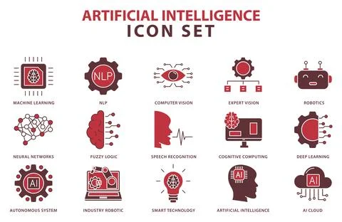Artificial intelligence icon set Stock Illustration