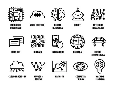 Artificial intelligence icon set in line style Stock Illustration