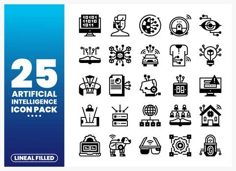 Artificial intelligence icon set with lineal filled elements. technology co.. Stock Illustration