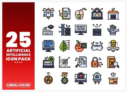 Artificial Intelligence icon set with lineal color graphics for technology .. 스톡 일러스트