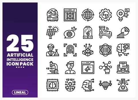 Artificial intelligence icon set presented in clean lineal style on white b.. Stock Illustration