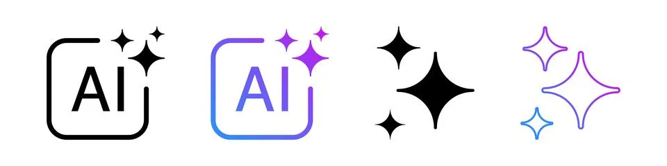 Artificial intelligence icon set with sparkle symbols for digital interface.. Stock Illustration
