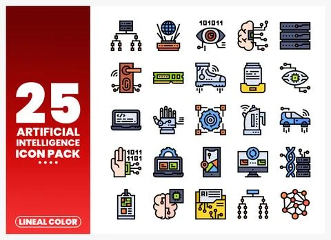 Artificial intelligence icon set with technology and machine learning conce.. Stock Illustration
